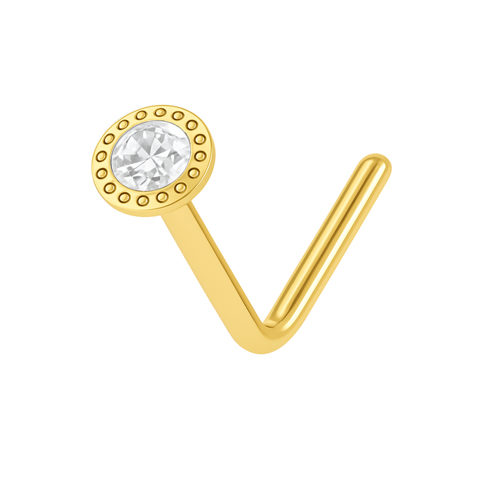 9K Gold Jewelled L-Shape Nose Stud - Monster Piercing
