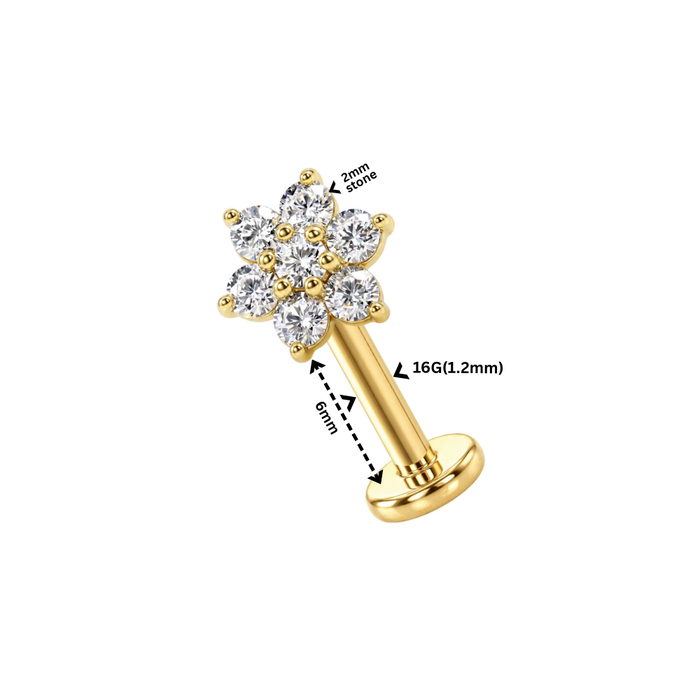 316L Surgical Steel CZ Flower Cluster Flatback Stud