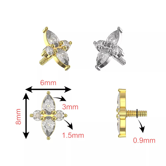 316L Surgical Steel Marquise & Round CZ Internally Threaded Accessory Top