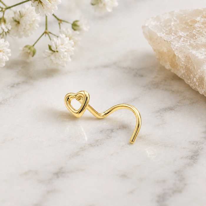9K Gold Plain Open Heart Nose Stud