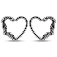 Jewelled snake heart closure ring in steel