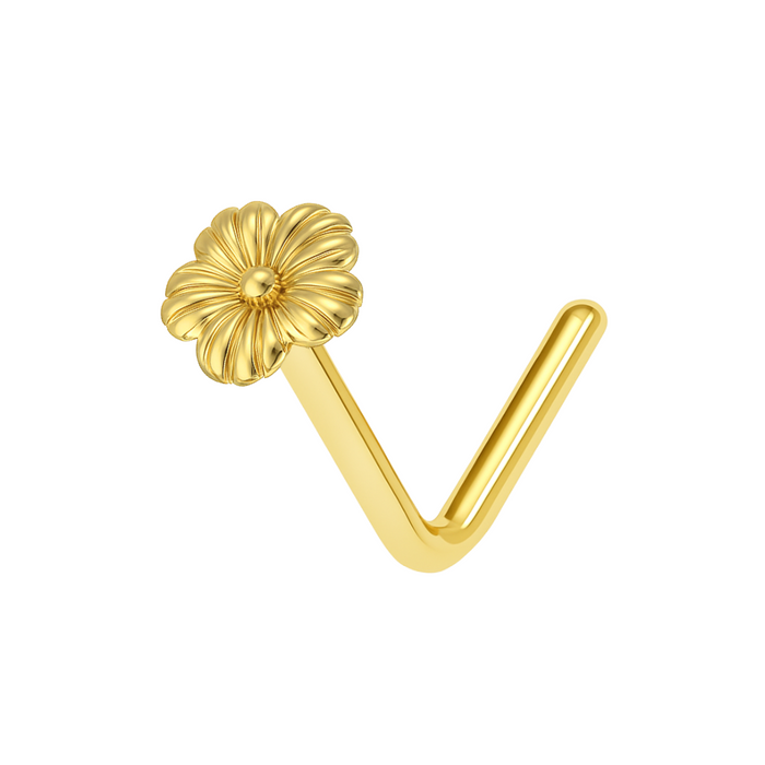 9K Gold | 14K Gold  Flower L-Shape Nose Stud - Monster Piercing