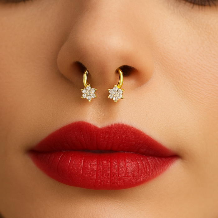 316L Surgical Steel Horseshoe Circular Bar with Floral Flower Septum Piercing - Monster Piercing