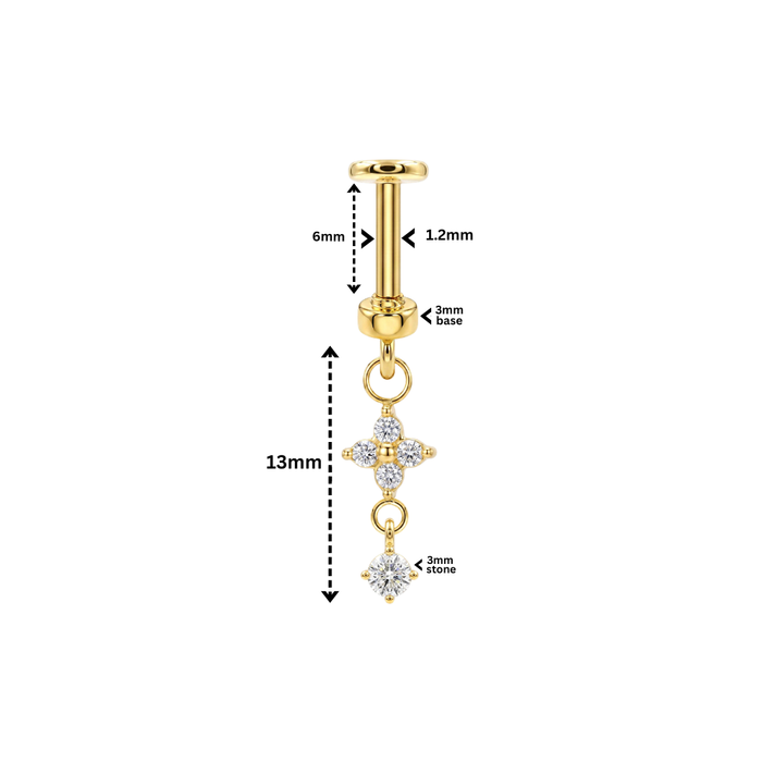 316L Surgical Steel Four-Point CZ Star Dangle Bugadi Stud