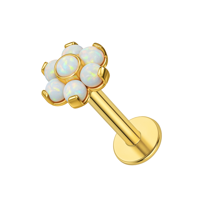 G23 Titanium (Gold PVD) Opal Flower Threadless Push-Fit Flatback Stud