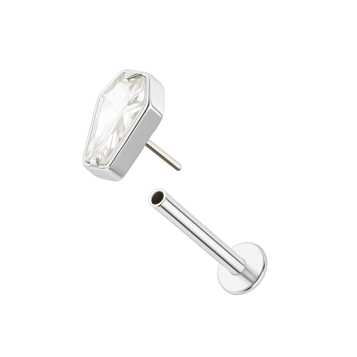G23 Titanium CZ Jewelled Coffin Threadless Flatback Stud