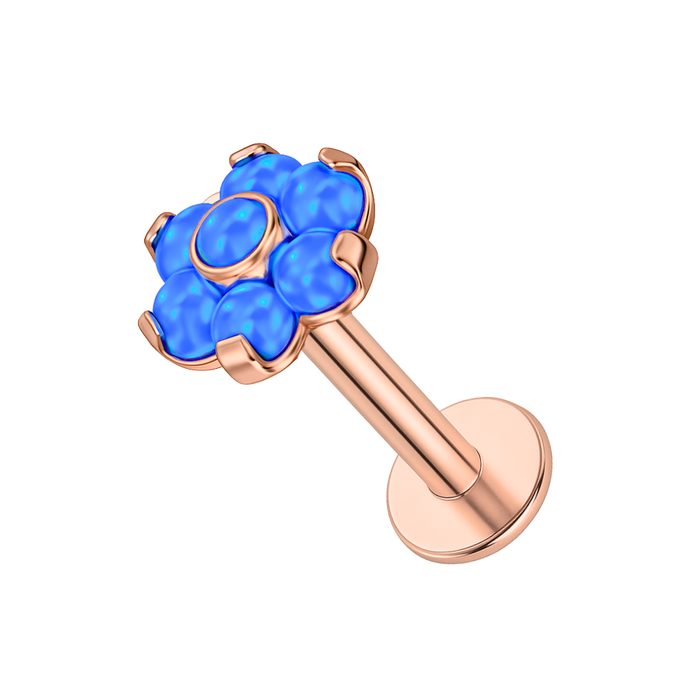G23 Titanium (Rose Gold PVD) Opal Flower Threadless Push-Fit Flatback Stud