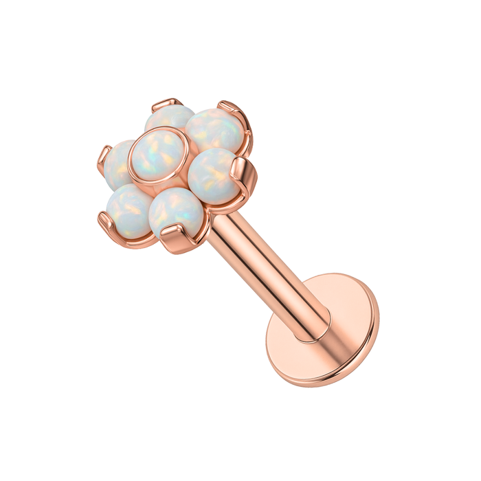 G23 Titanium (Rose Gold PVD) Opal Flower Threadless Push-Fit Flatback Stud