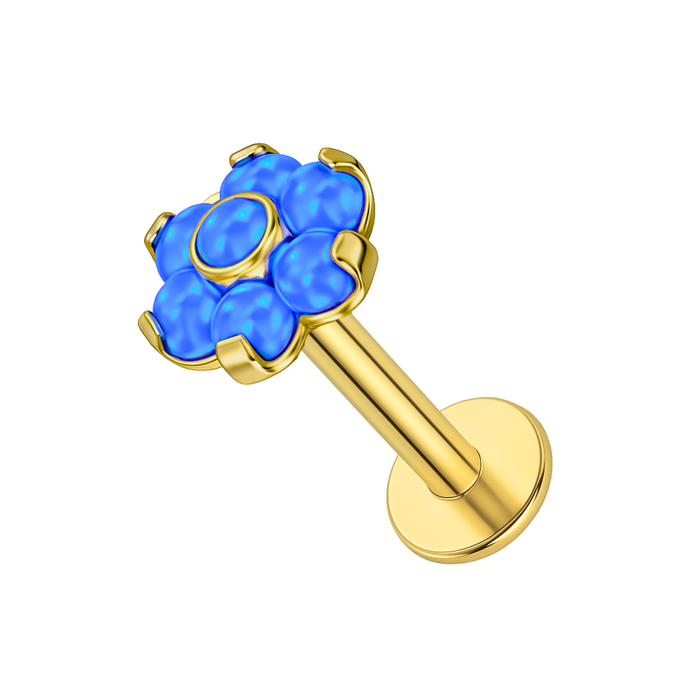 G23 Titanium (Gold PVD) Opal Flower Threadless Push-Fit Flatback Stud
