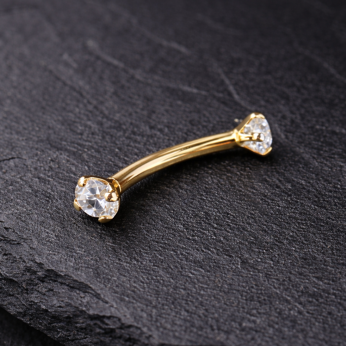 9K Gold Internally Threaded Round CZ Jewelled Curved Bar