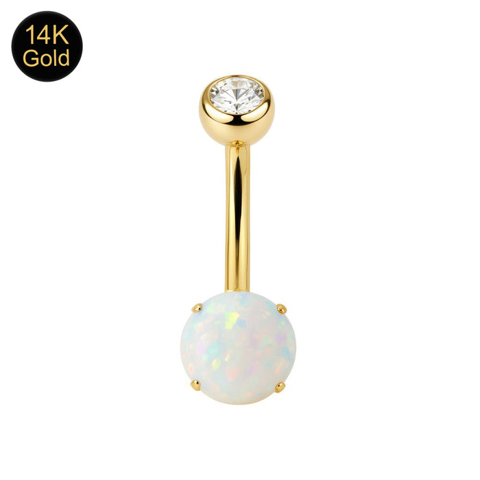 14K Gold Opal and CZ Belly Ring
