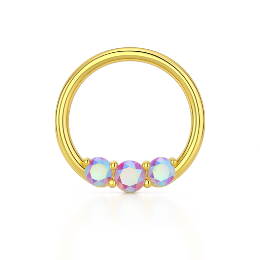 G23 Titanium Tri-Jewelled Hinged Segment Clicker Ring - Monster Piercing