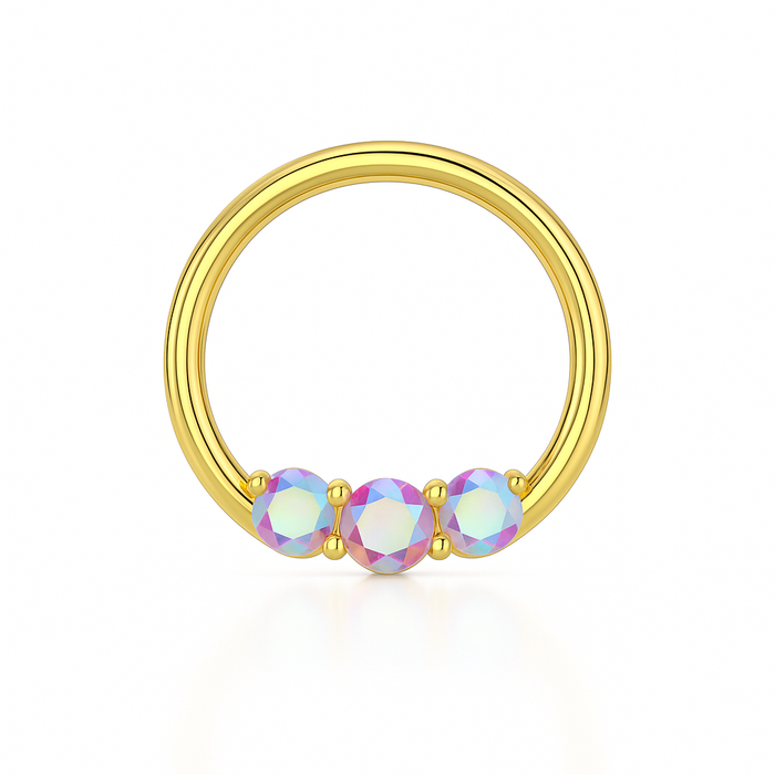 G23 Titanium Tri-Jewelled Hinged Segment Clicker Ring - Monster Piercing