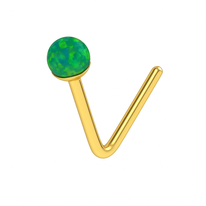 9K Gold L-Bend Opal Nose Stud - Monster Piercing