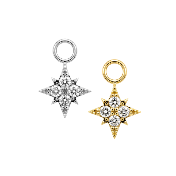 316L Surgical Steel CZ Jeweled North Star Clicker Charm