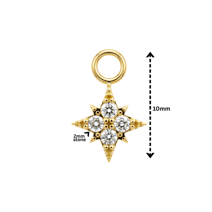 316L Surgical Steel CZ Jeweled North Star Clicker Charm