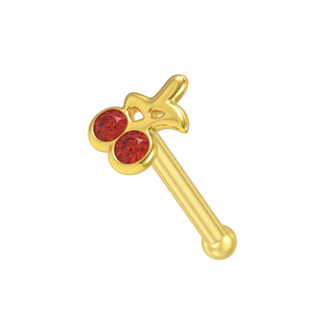 Nasenpiercing Kirsche aus 14 Karat Gold mit Schmucksteinen