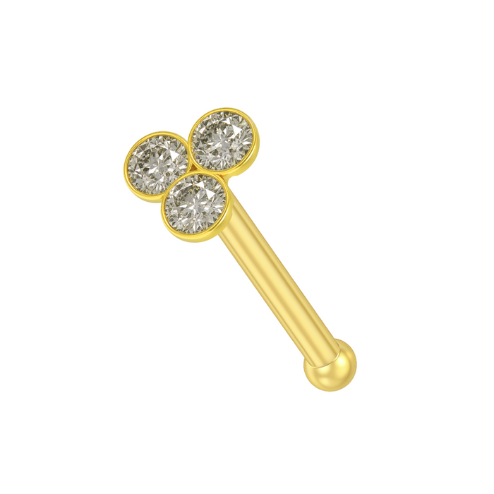 9K Gold Triple Stone Nose Bone - Monster Piercing