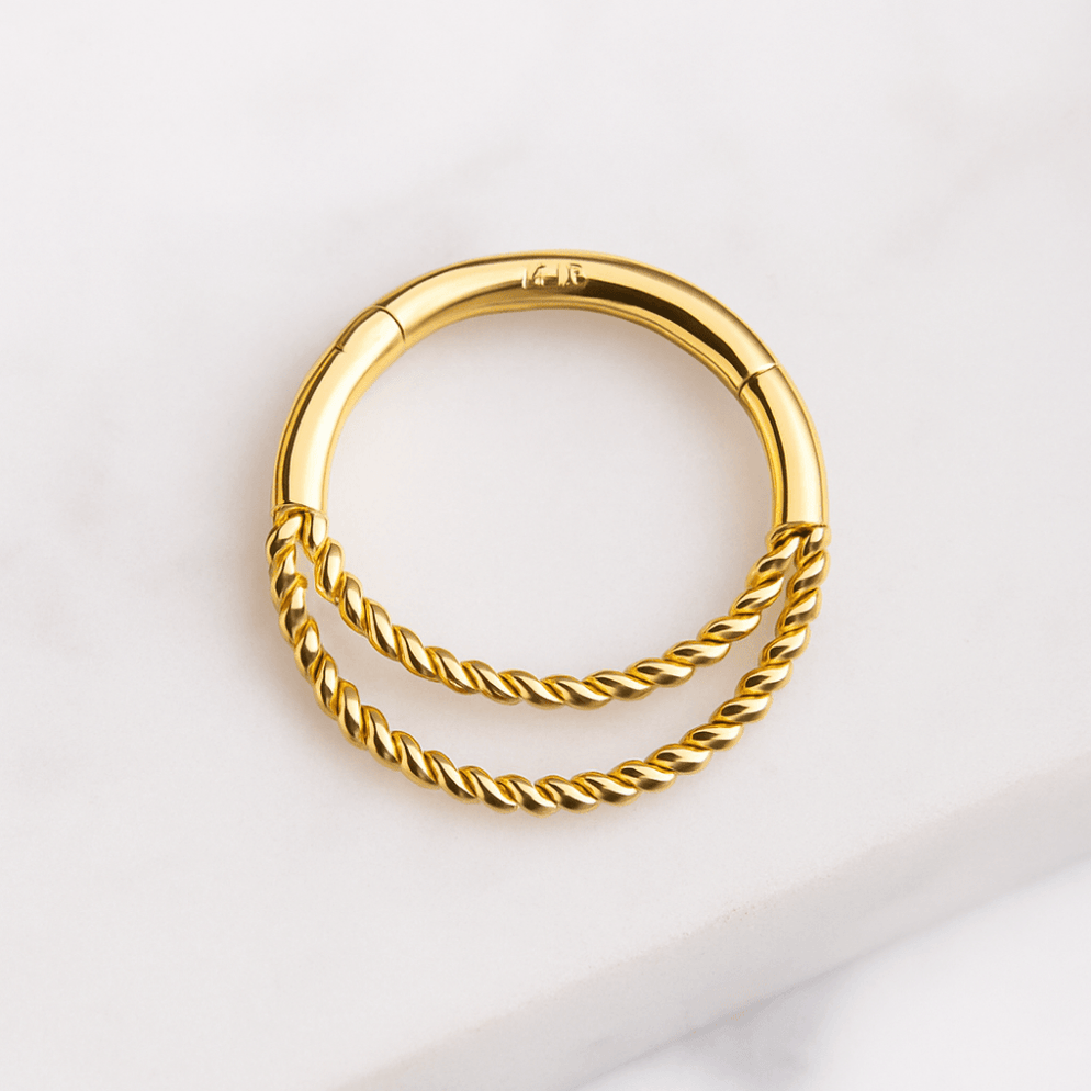 14K Gold Twisted Double Ring Segment Clicker Ring | Buy UK — Monster ...