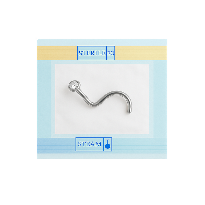 EO Gas Sterilised 316L Surgical Steel CZ Jewelled Nose Screw - Monster Piercing