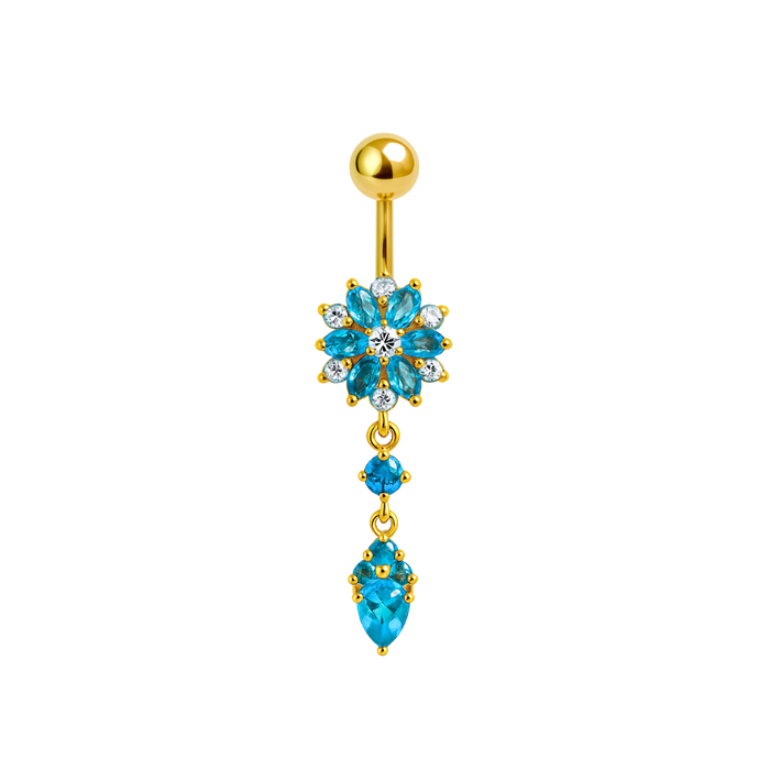 925 Sterling Silver Gold Plated Flower Belly Ring