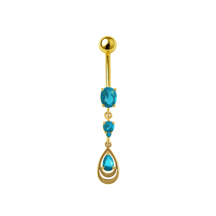 925 Sterling Silver Gold Plated Aqua Teardrop Belly Ring