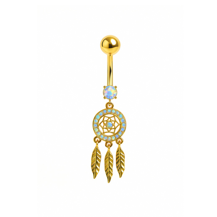 925 Sterling Silver Gold Plated Mini Dreamcatcher Belly Ring