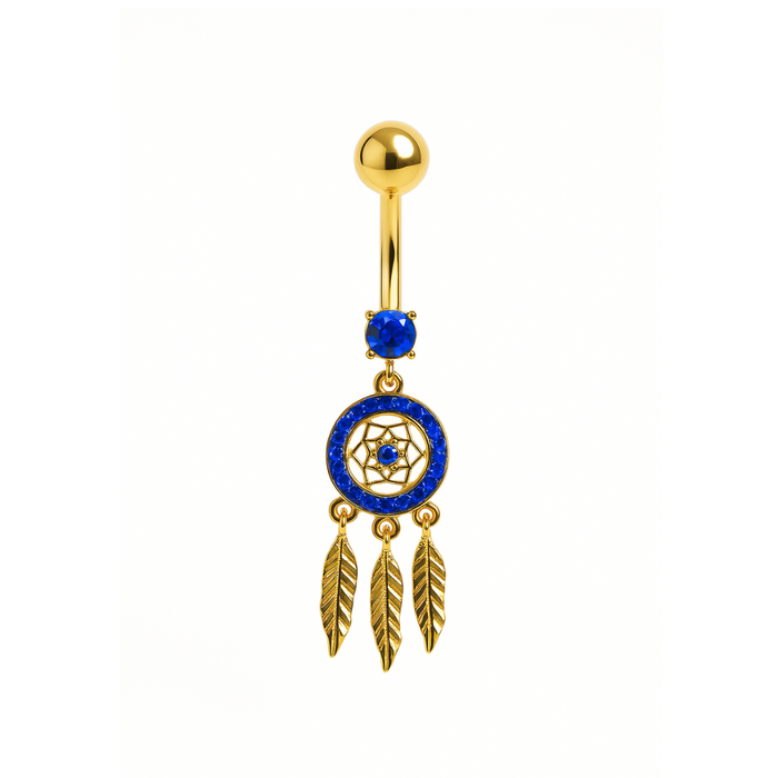925 Sterling Silver Gold Plated Mini Dreamcatcher Belly Ring