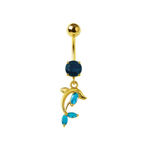 925 Sterling Silver Gold Plated Dolphin Belly Ring