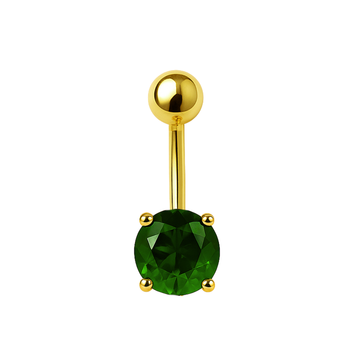925 Sterling Silver Gold Plated Round Emerald Belly Ring