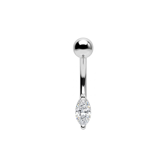 925 Sterling Silver Marquise CZ Non Dangle Belly Button Ring