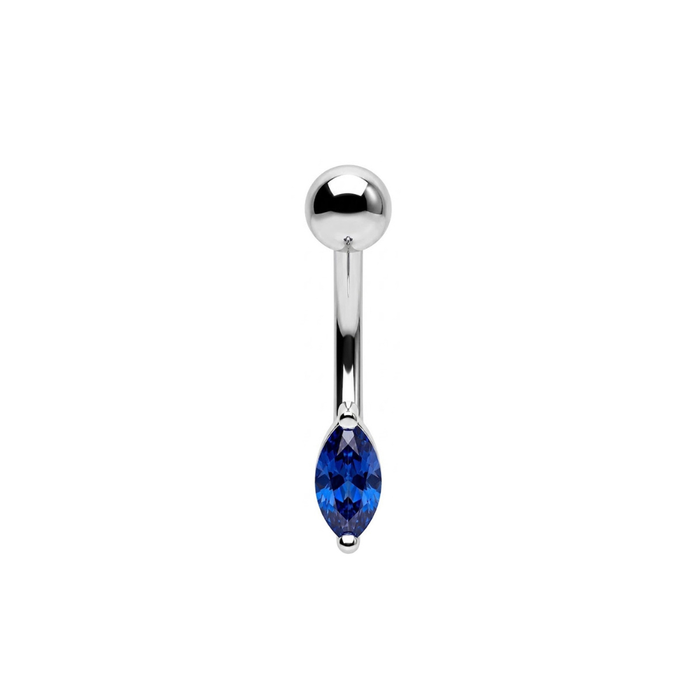 925 Sterling Silver Marquise CZ Non Dangle Belly Button Ring