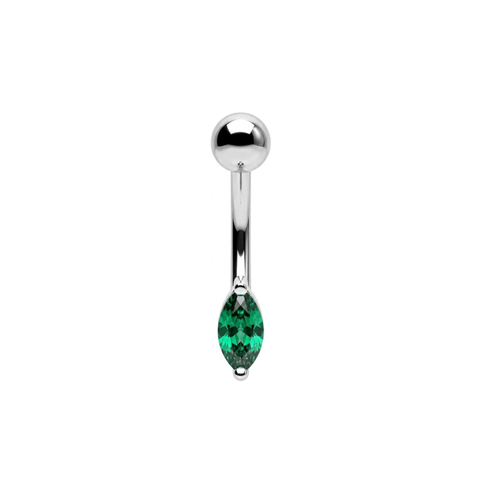925 Sterling Silver Marquise CZ Non Dangle Belly Button Ring