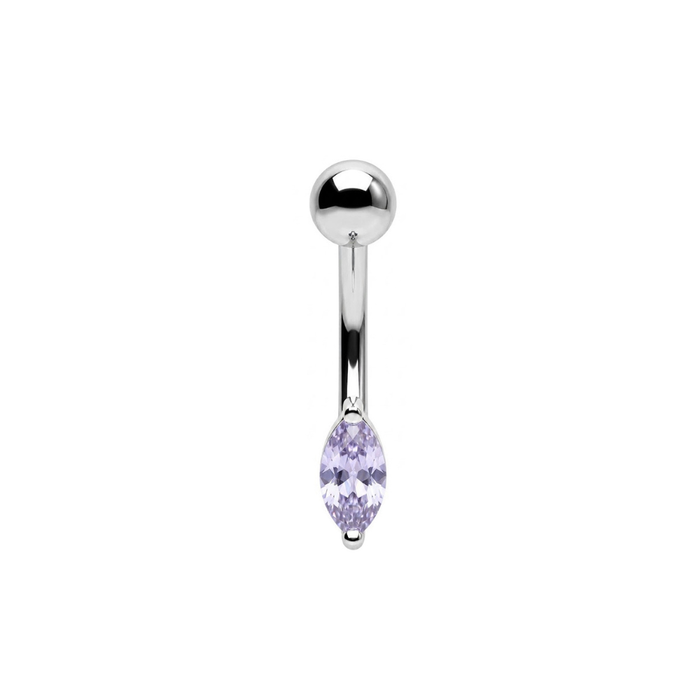925 Sterling Silver Marquise CZ Non Dangle Belly Button Ring