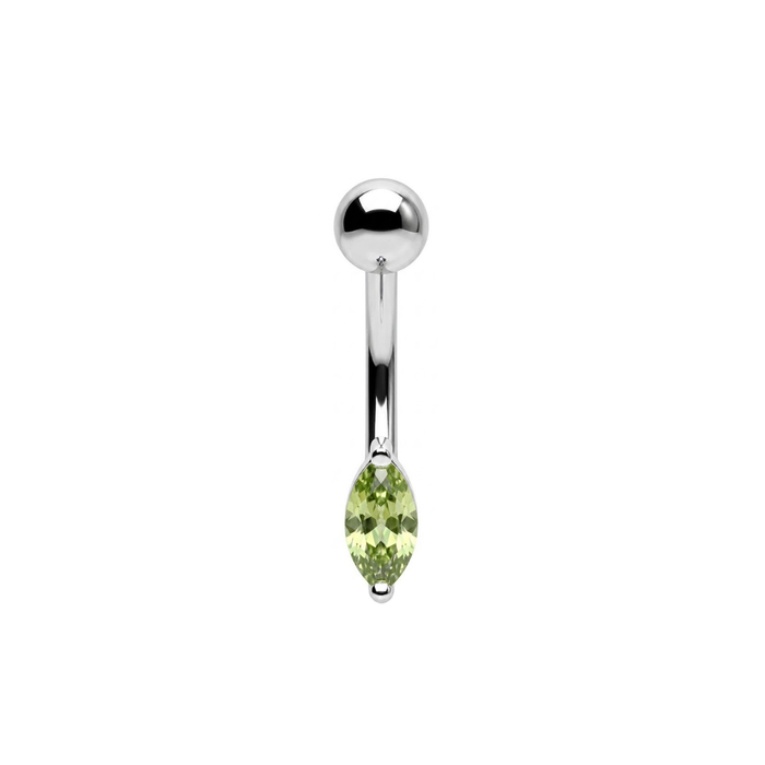 925 Sterling Silver Marquise CZ Non Dangle Belly Button Ring