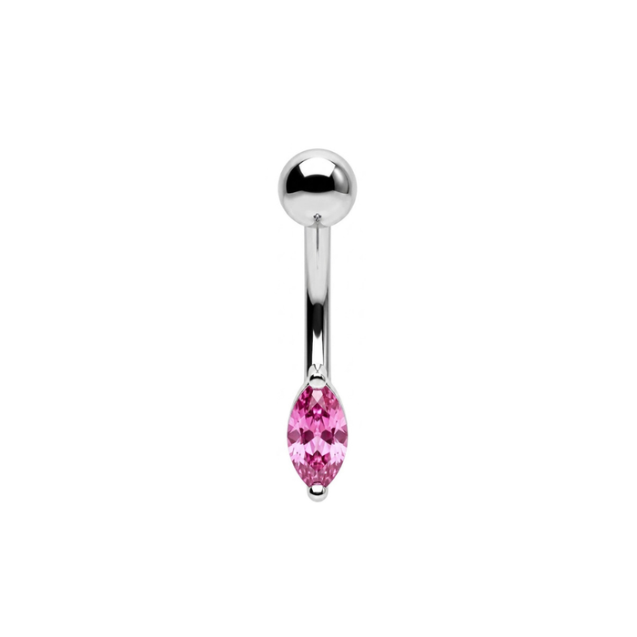 925 Sterling Silver Marquise CZ Non Dangle Belly Button Ring