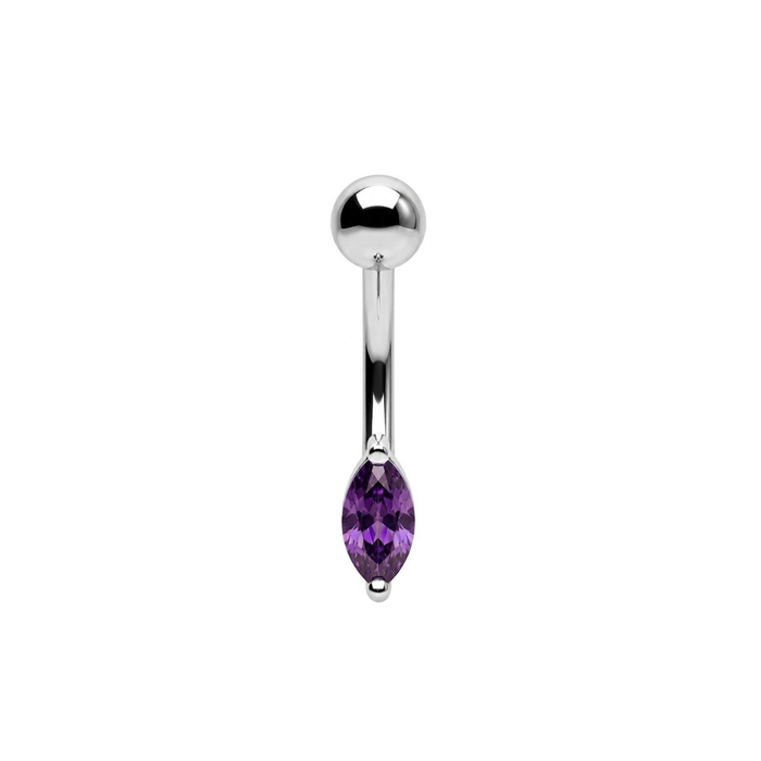 925 Sterling Silver Marquise CZ Non Dangle Belly Button Ring