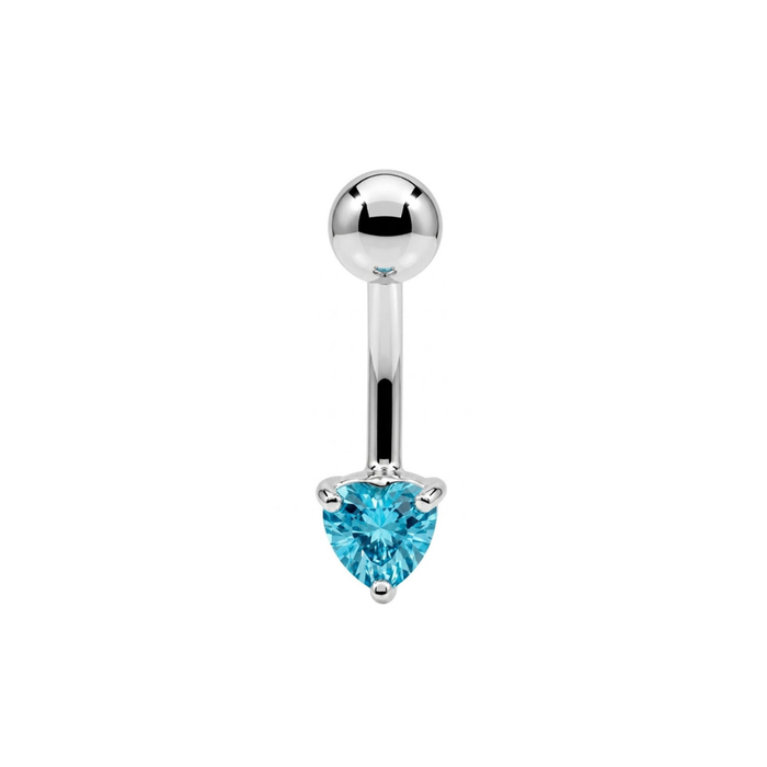 925 Sterling Silver Heart CZ Non Dangle Belly Button Ring