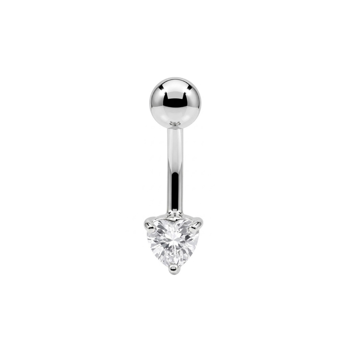 925 Sterling Silver Heart CZ Non Dangle Belly Button Ring