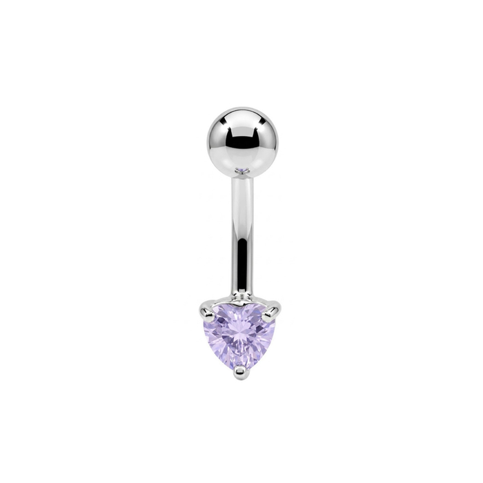 925 Sterling Silver Heart CZ Non Dangle Belly Button Ring