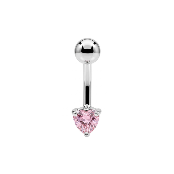 925 Sterling Silver Heart CZ Non Dangle Belly Button Ring