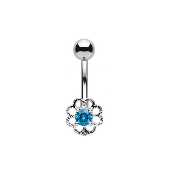925 Sterling Silver Flower CZ Non Dangle Belly Button Ring