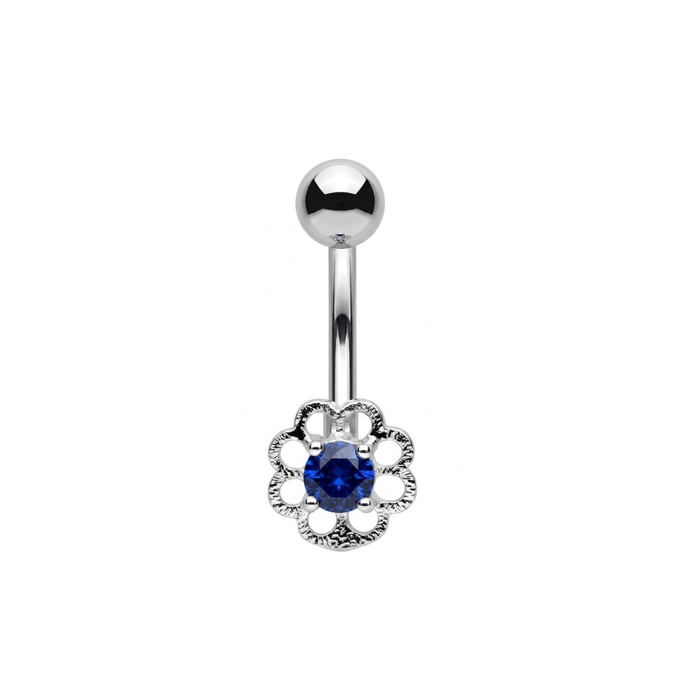 925 Sterling Silver Flower CZ Non Dangle Belly Button Ring
