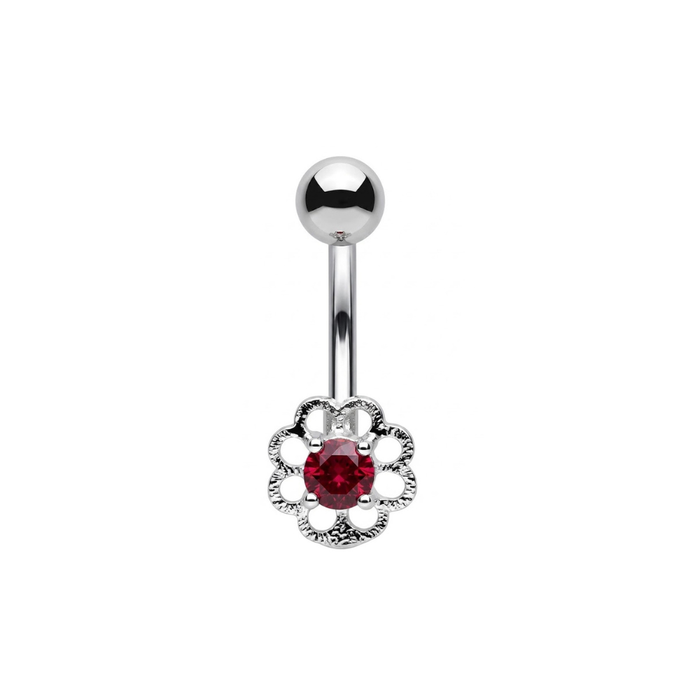 925 Sterling Silver Flower CZ Non Dangle Belly Button Ring