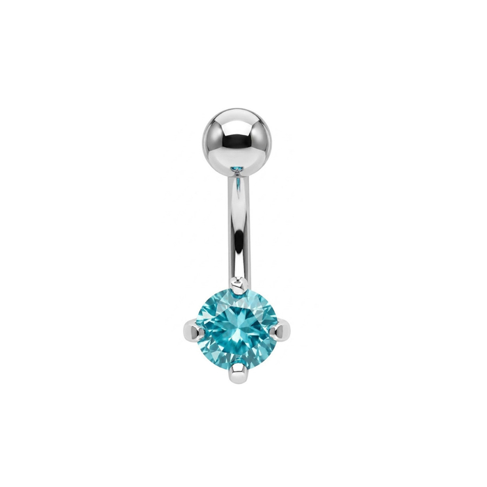 925 Sterling Silver Round CZ Jewelled Non Dangle Belly Button Ring