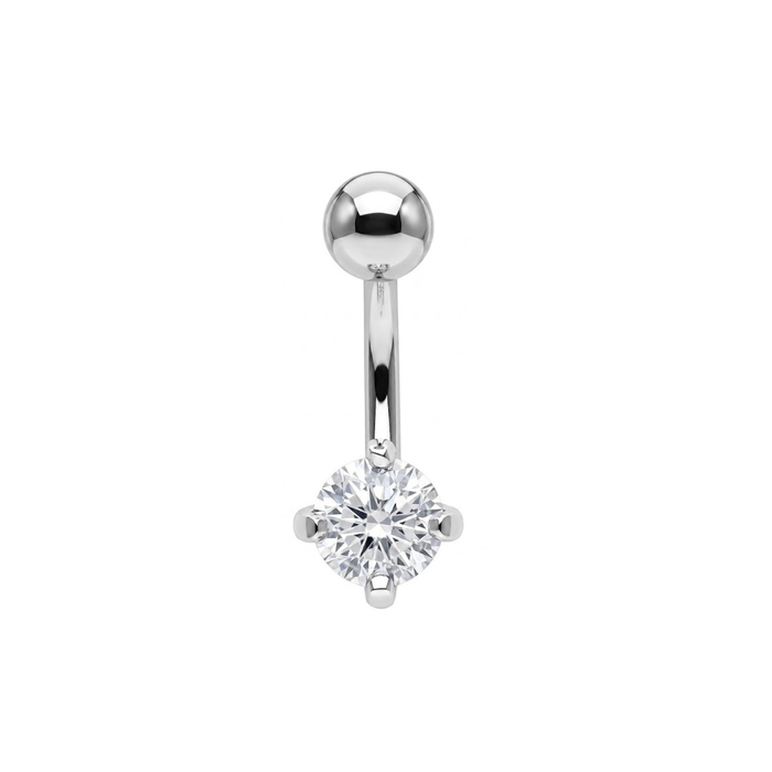 925 Sterling Silver Round CZ Jewelled Non Dangle Belly Button Ring