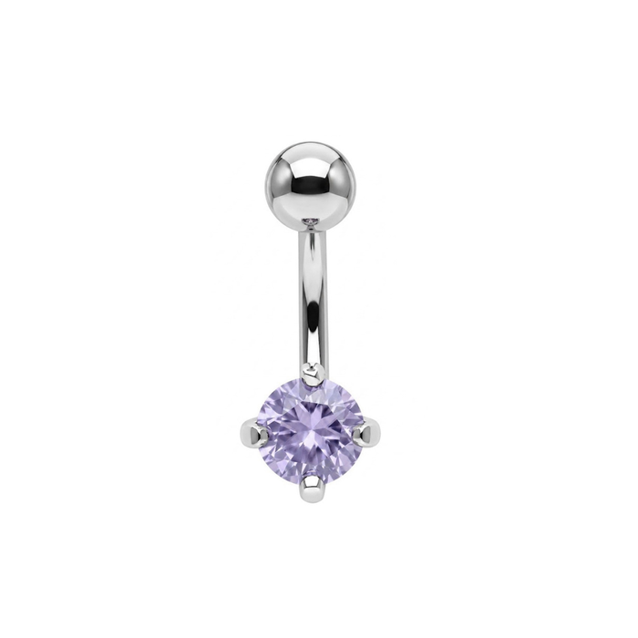 925 Sterling Silver Round CZ Jewelled Non Dangle Belly Button Ring