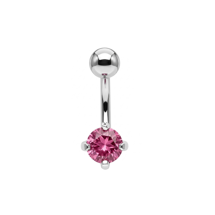 925 Sterling Silver Round CZ Jewelled Non Dangle Belly Button Ring