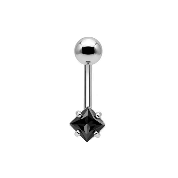 925 Sterling Silver Square CZ Jewelled Non Dangle Belly Button Ring