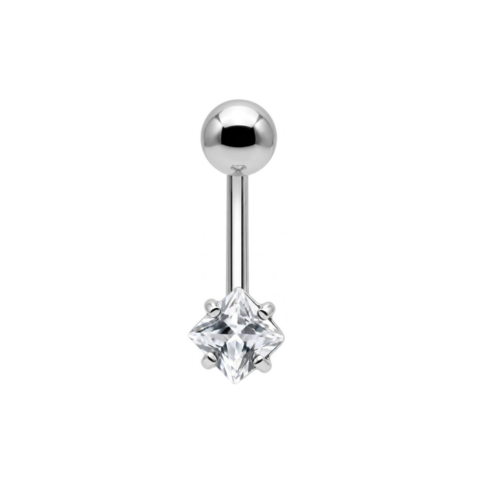 925 Sterling Silver Square CZ Jewelled Non Dangle Belly Button Ring